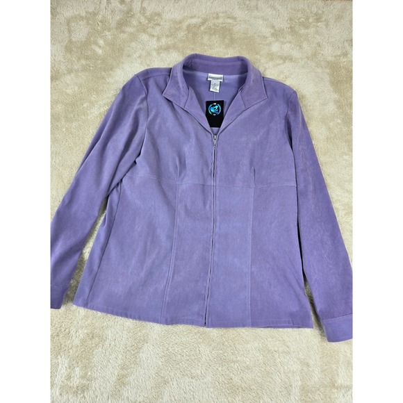 Fashion Bug Jackets & Blazers - Fashion Bug Purple Suede Zip Up Collar Jacket‎ XL Polyester Spandex